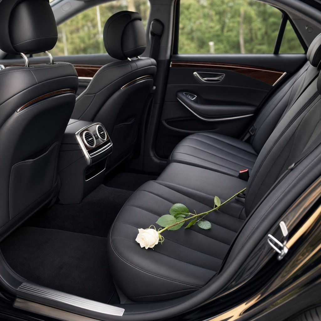 Intérieur cuir noir d'une berline Mercedes — chauffeur privé mariage Côte d'Azur